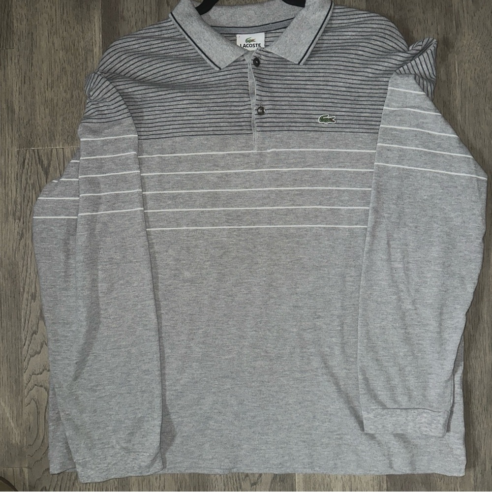 Lacoste Men's Polo Shirt in Gray with Horizontal Stripes